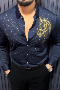 Horse Rider Royal Jacquard Shirt - NAVY