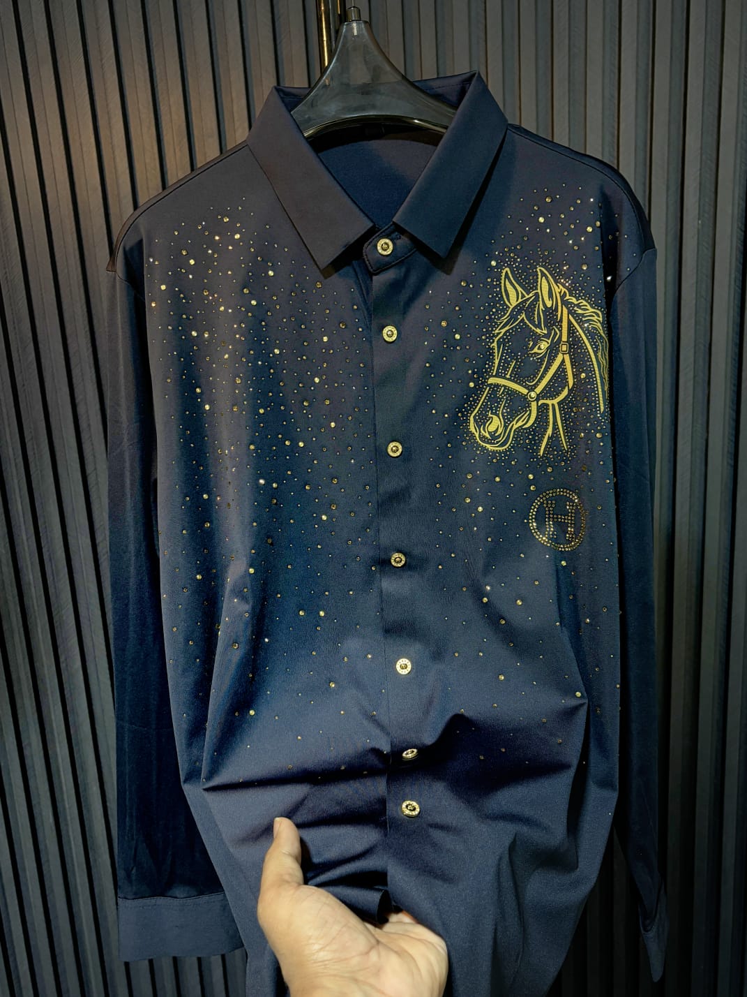 Horse Rider Jacquard Shirt - NAVY - Under Attack