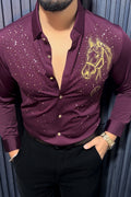 Horse Rider Jacquard Shirt - WINE - Under Attack