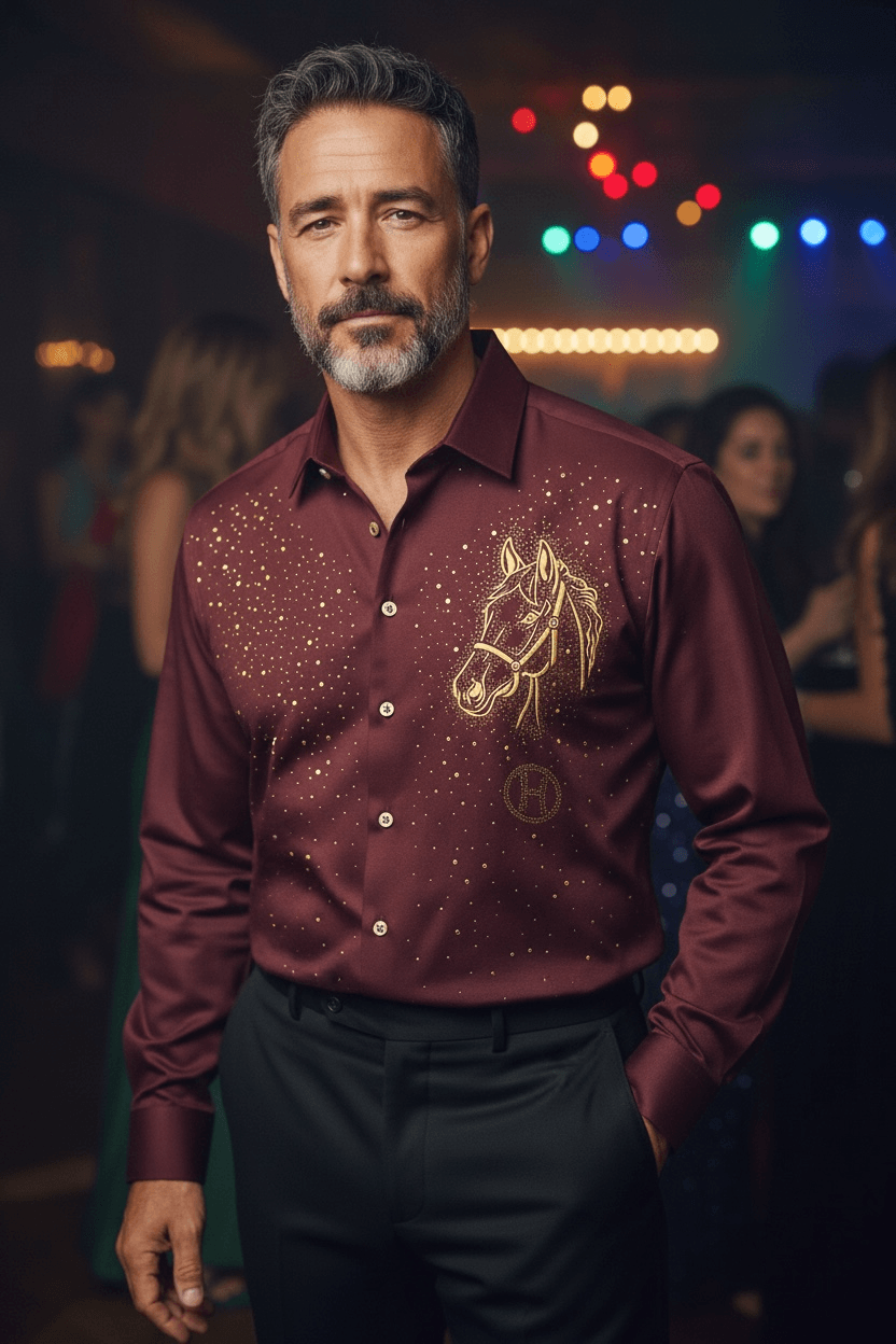 Horse Rider Jacquard Shirt - WINE - Under Attack