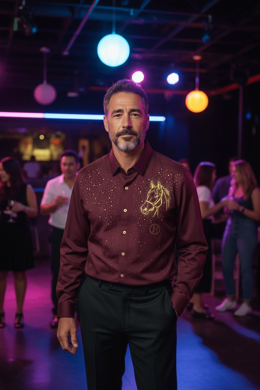 Horse Rider Jacquard Shirt - WINE - Under Attack