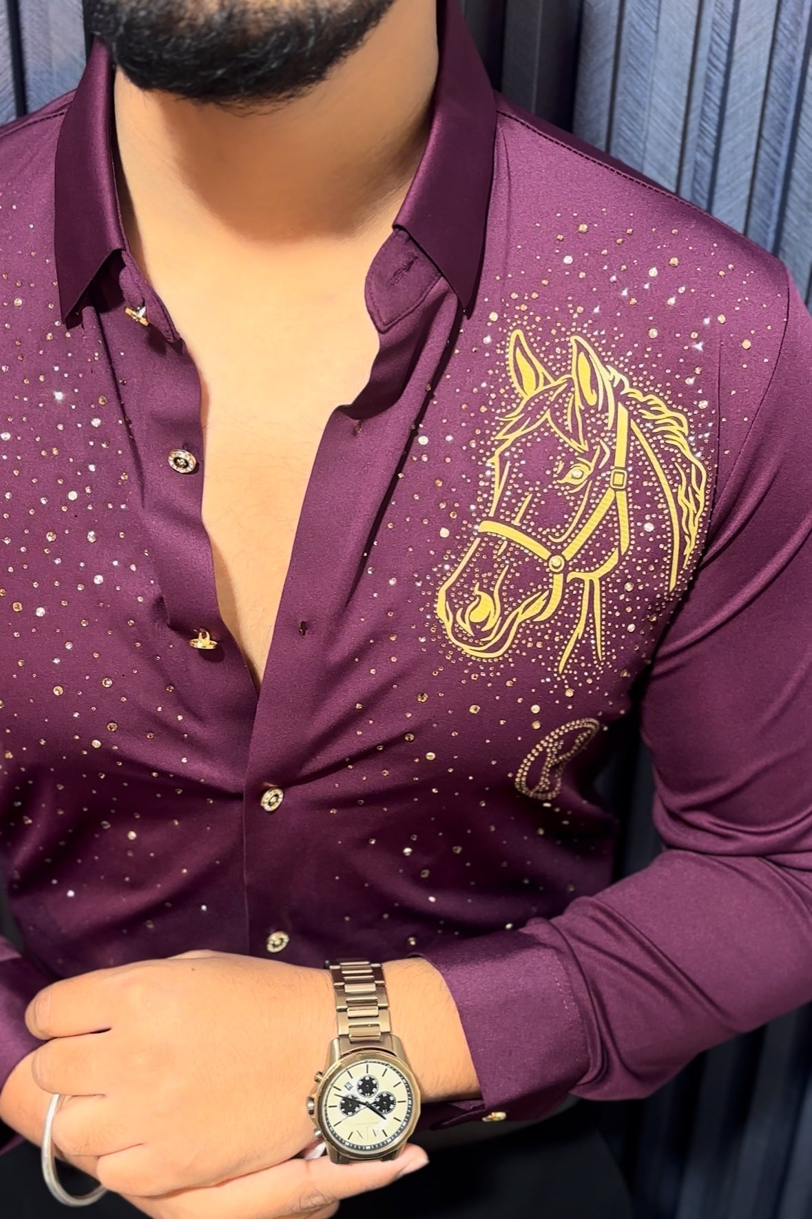 Horse Rider Jacquard Shirt - WINE - Under Attack