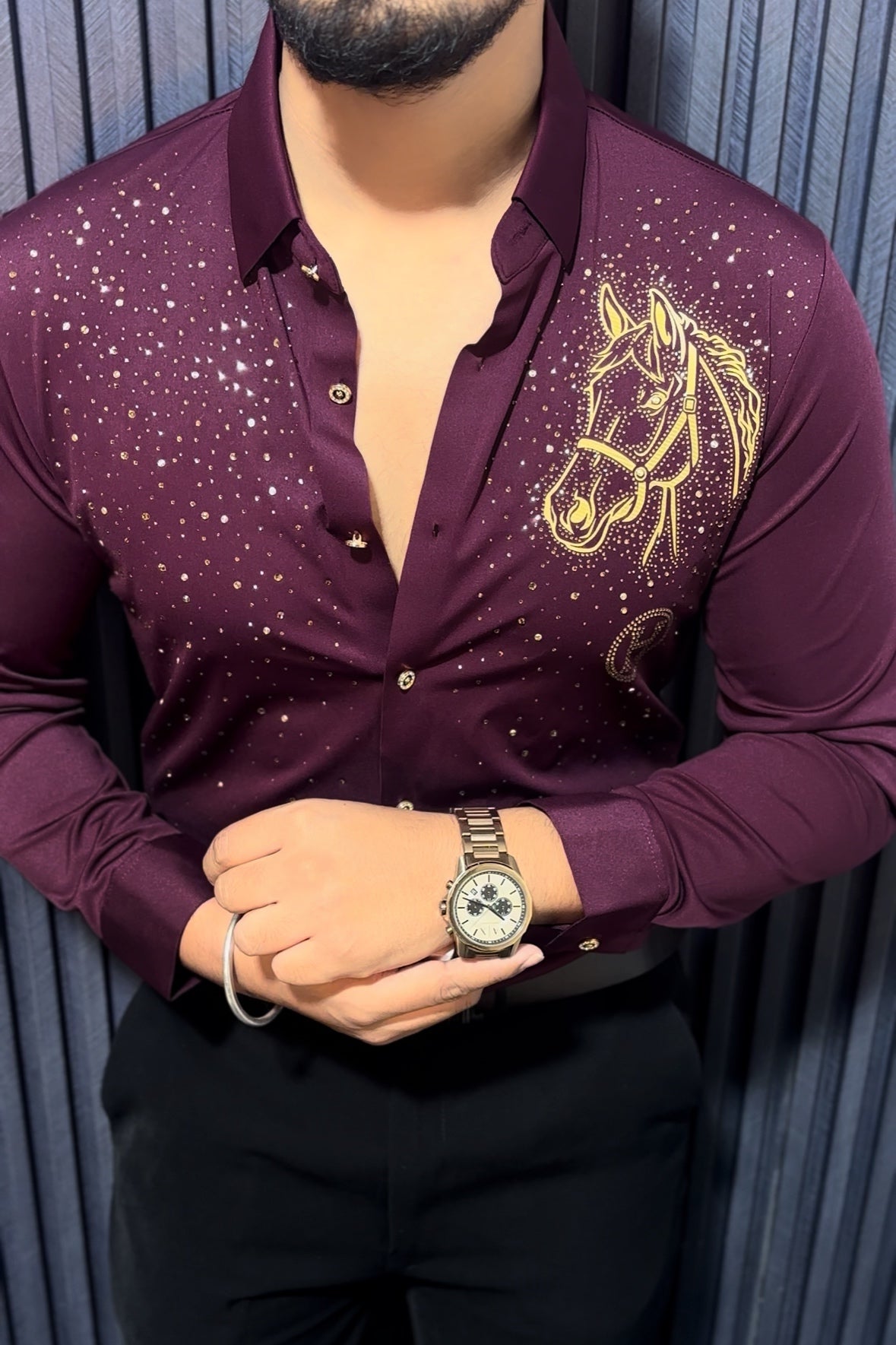 Horse Rider Jacquard Shirt - WINE - Under Attack