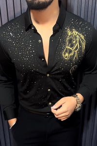 Horse Rider Royal Jacquard Shirt - BLACK