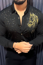 Horse Rider Royal Jacquard Shirt - BLACK - Under Attack