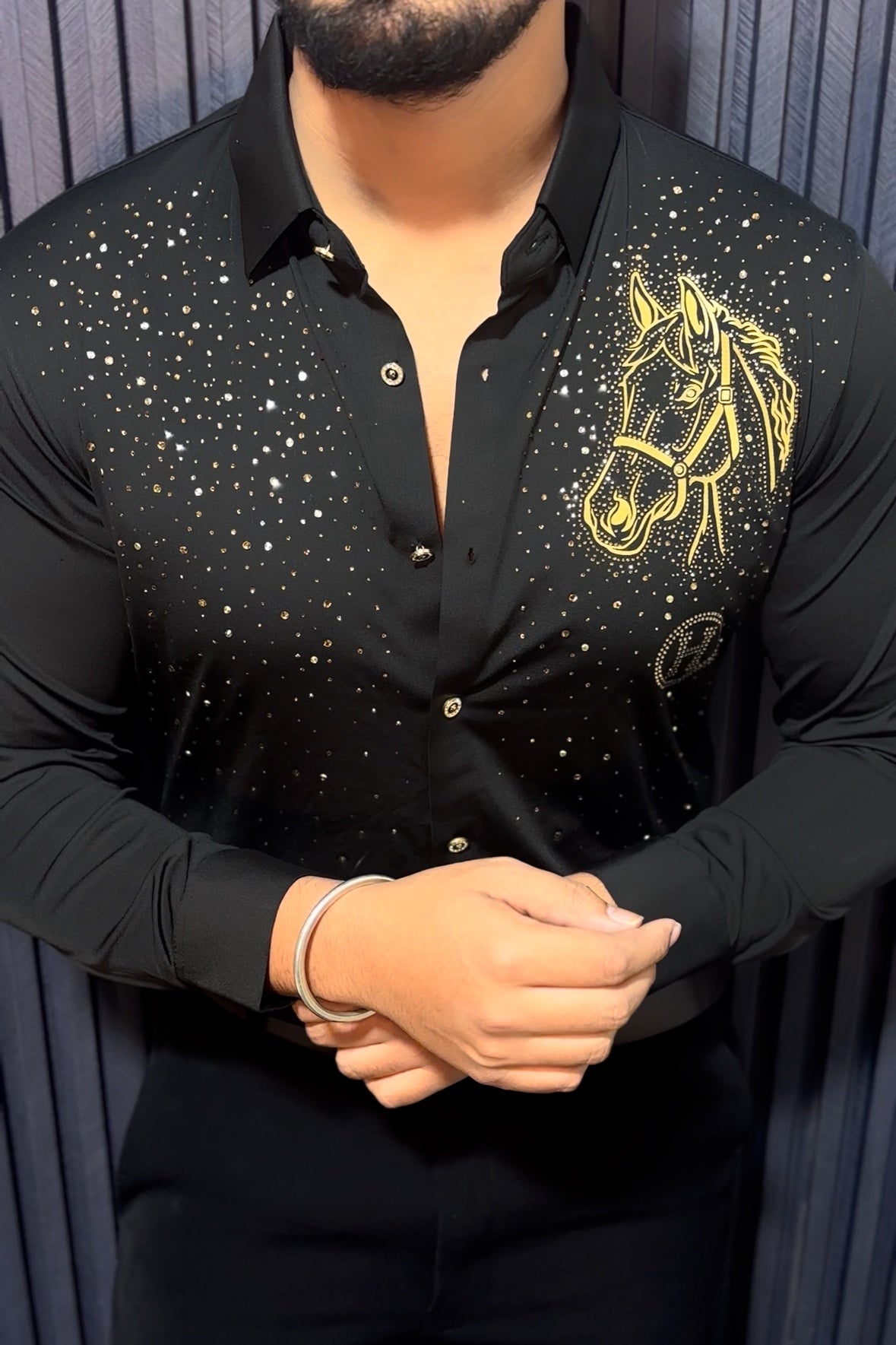 Horse Rider Royal Jacquard Shirt - BLACK - Under Attack