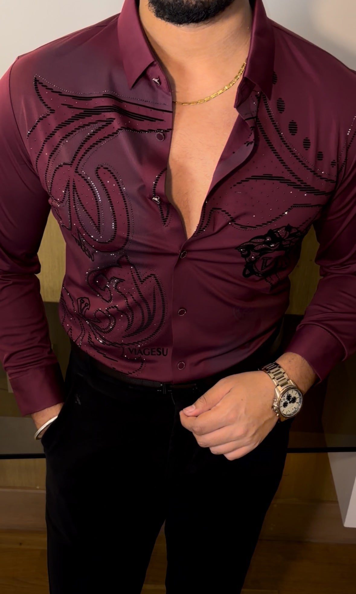 Ibiza Jacquard Shirt - Wine - Under Attack