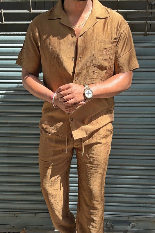 Ibiza Linen Textured Coord set - BROWN - Under Attack