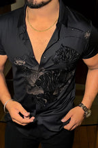 Jaguar Roar Jacquard Half Sleeves Shirt - BLACK - Under Attack