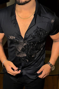 Jaguar Roar Jacquard Half Sleeves Shirt - BLACK