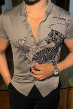Jaguar Roar Jacquard Half Sleeves Shirt - CAMEL - Under Attack