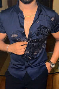 Jaguar Roar Jacquard Half Sleeves Shirt - NAVY