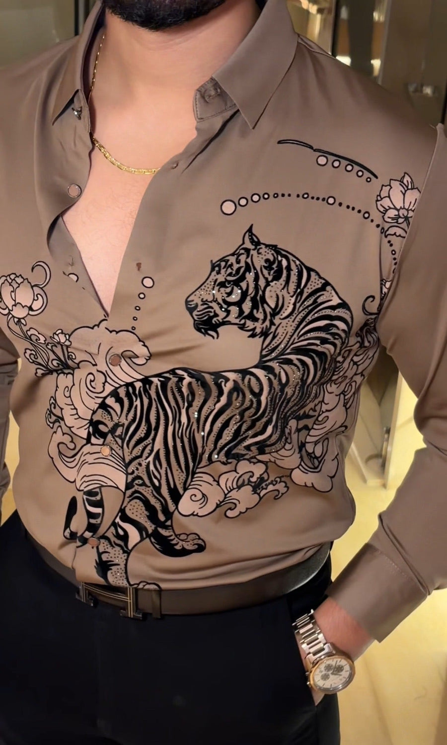 Jaguar Roar Signature Jacquard Shirt - CAMEL