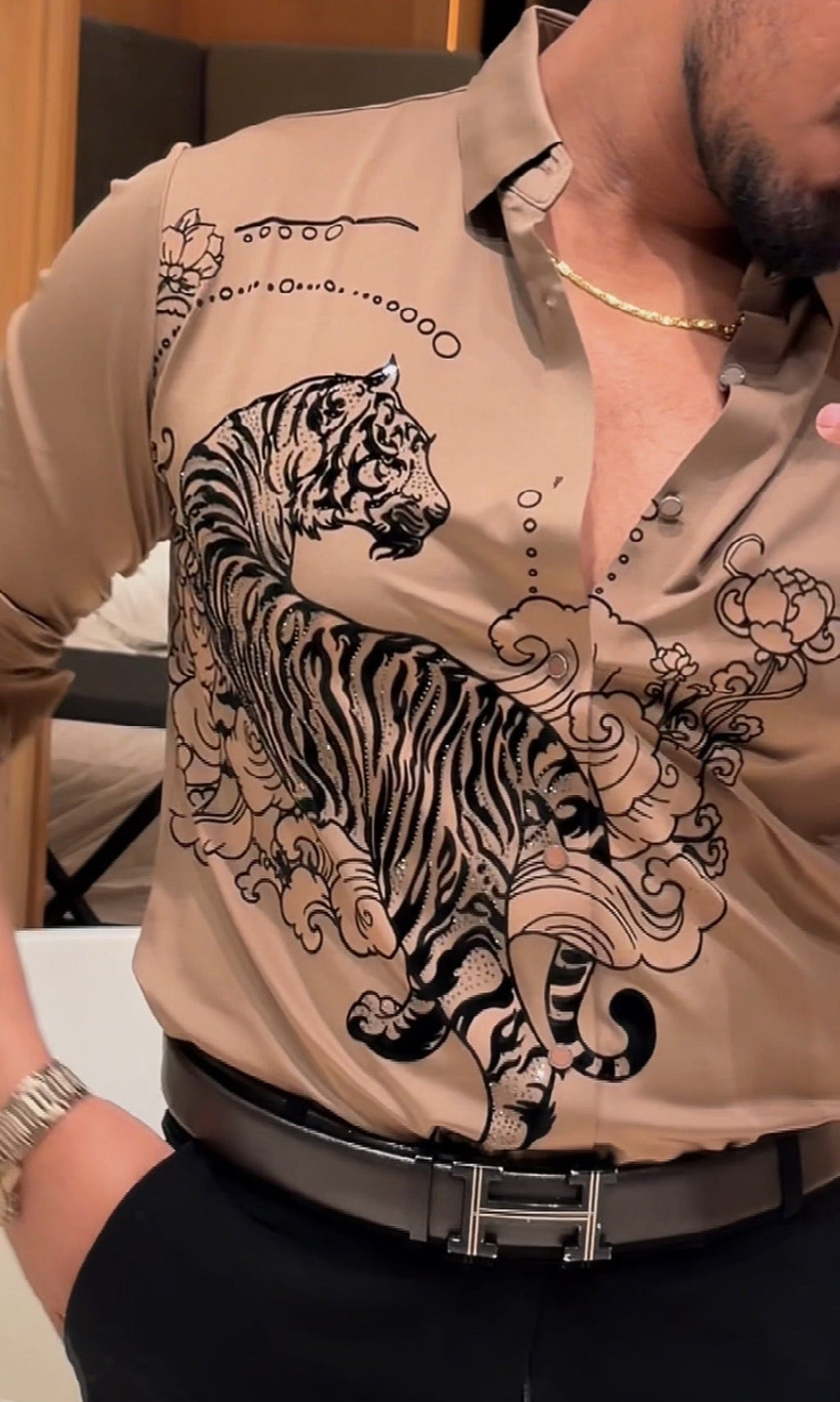 Jaguar Roar Jacquard Shirt - CAMEL - Under Attack