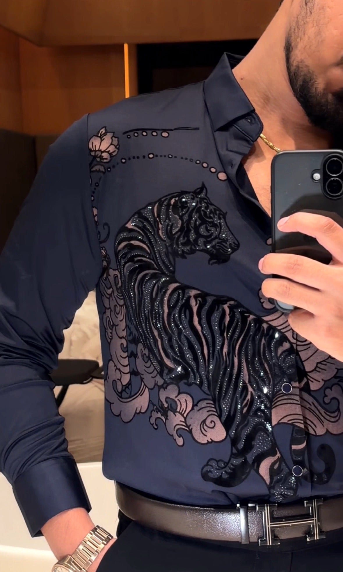 Jaguar Roar Jacquard Shirt - NAVY - Under Attack