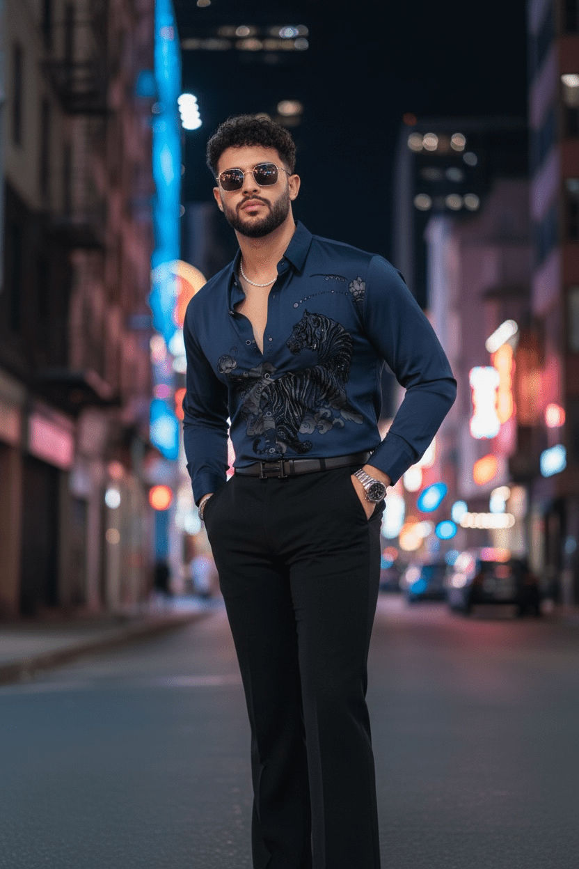 Jaguar Roar Jacquard Shirt - NAVY - Under Attack