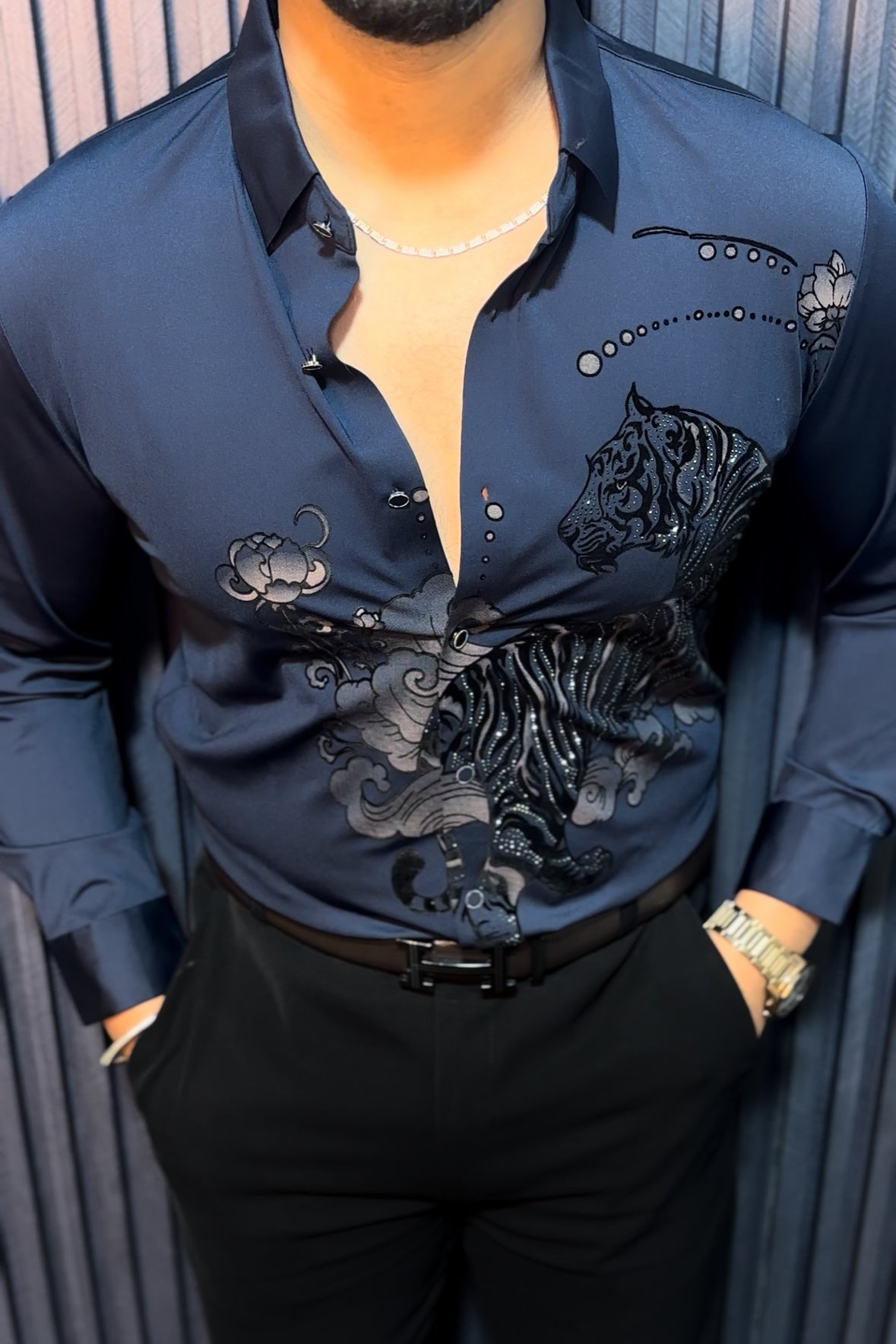 Jaguar Roar Jacquard Shirt - NAVY - Under Attack