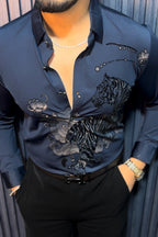 Jaguar Roar Jacquard Shirt - NAVY - Under Attack