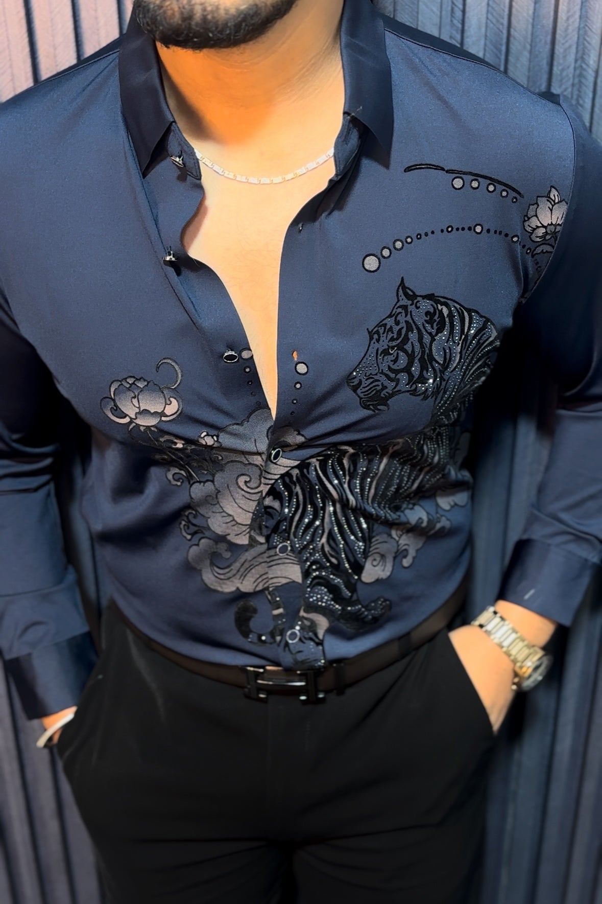 Jaguar Roar Jacquard Shirt - NAVY - Under Attack