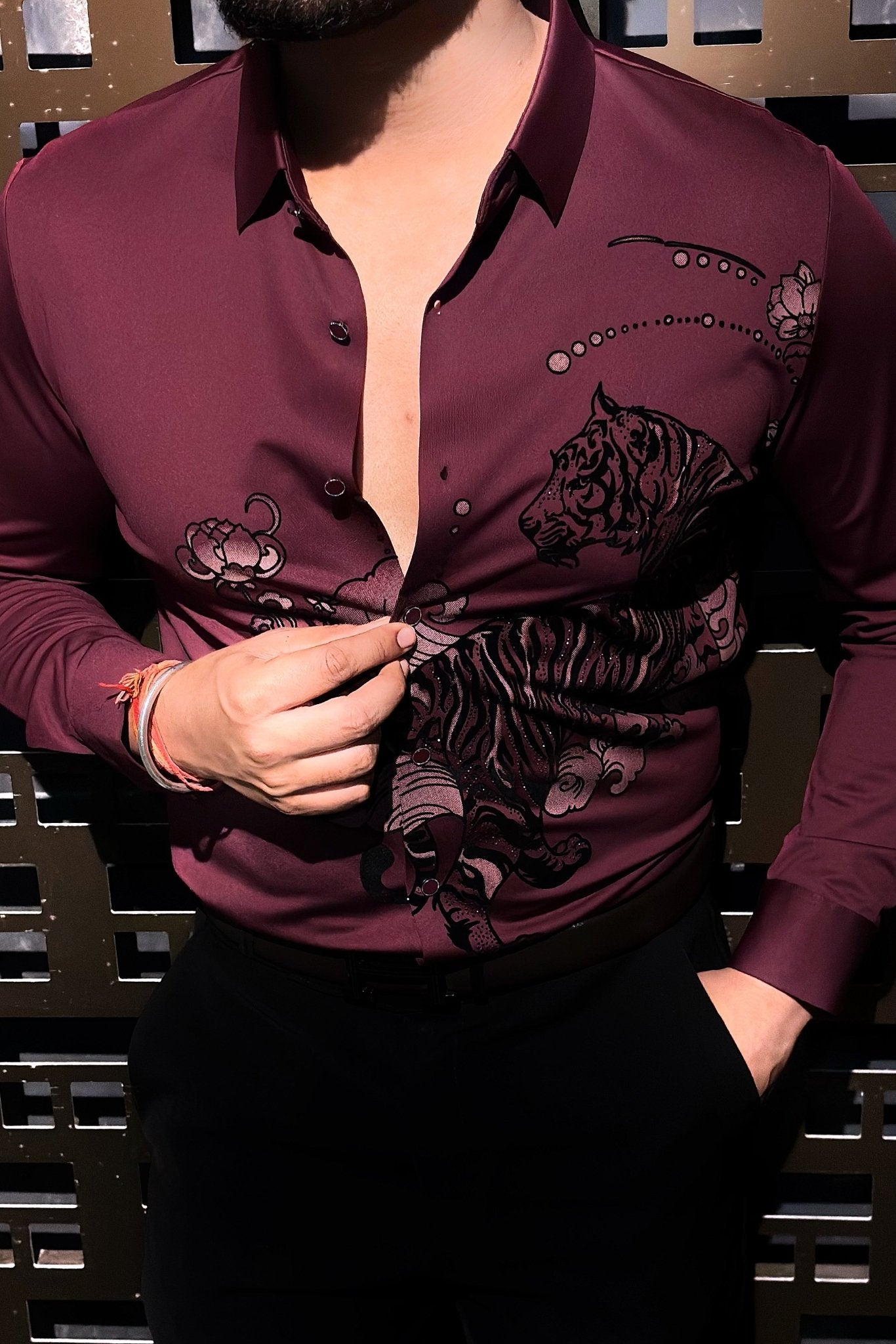 Jaguar Roar Jacquard Shirt - WINE - Under Attack