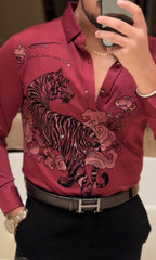 Jaguar Roar Jacquard Shirt - WINE - Under Attack