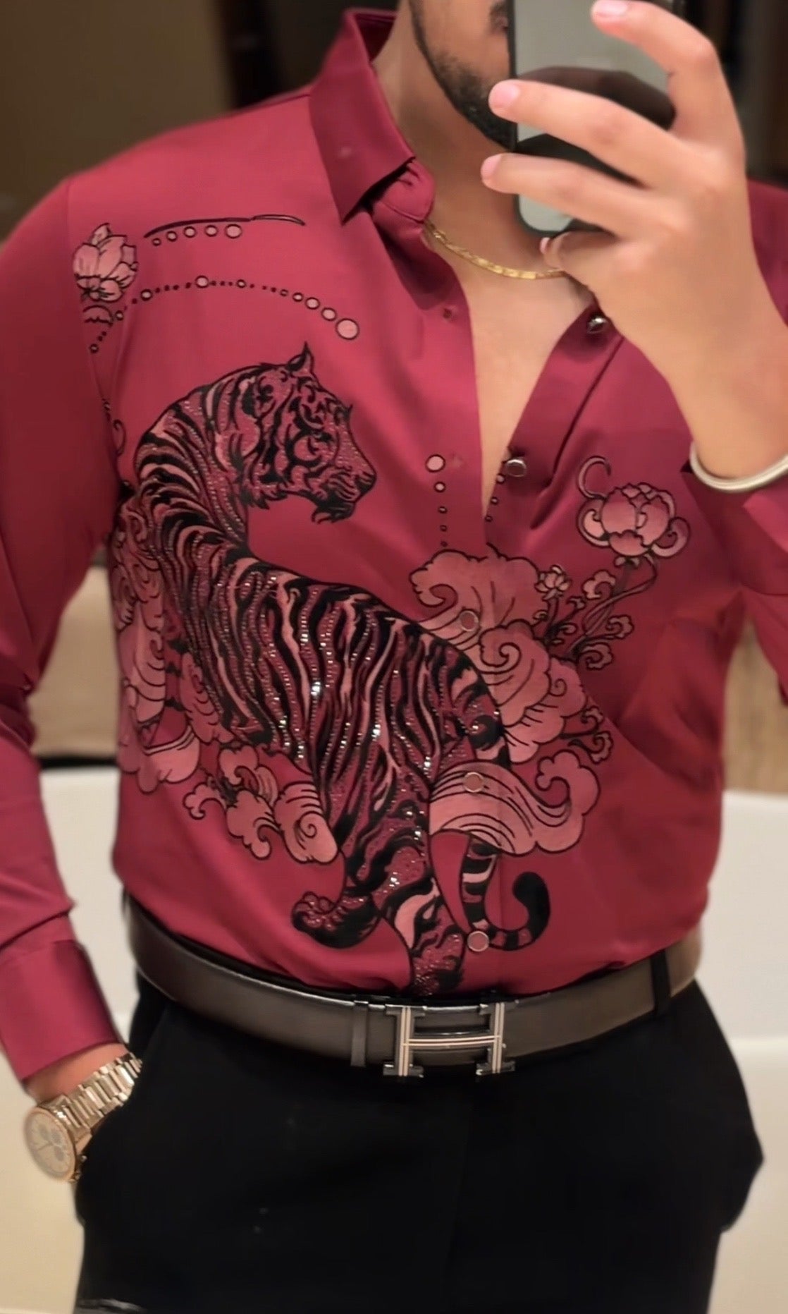 Jaguar Roar Jacquard Shirt - WINE - Under Attack