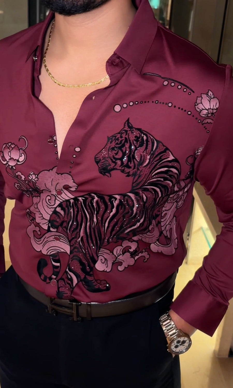 Jaguar Roar Signature Jacquard Shirt - WINE