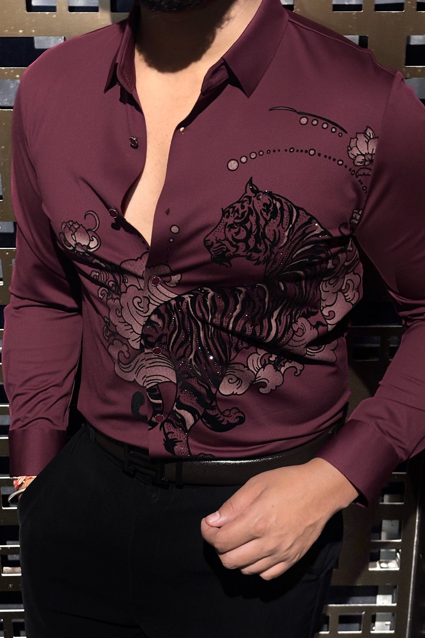 Jaguar Roar Jacquard Shirt - WINE - Under Attack