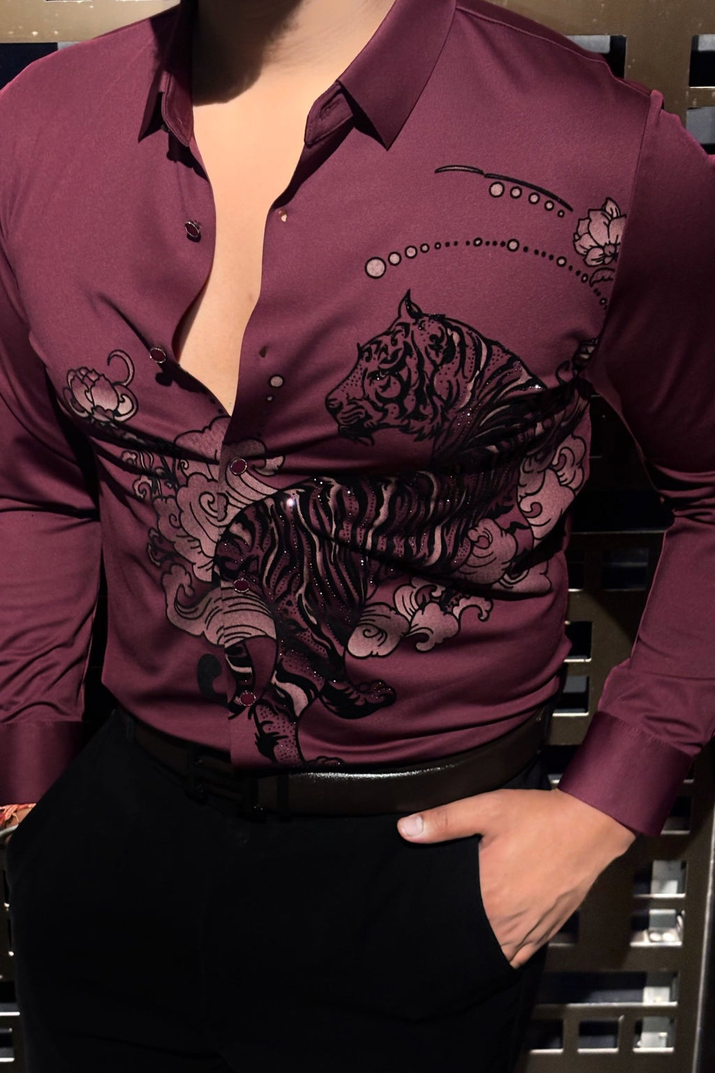 Jaguar Roar Jacquard Shirt - WINE - Under Attack