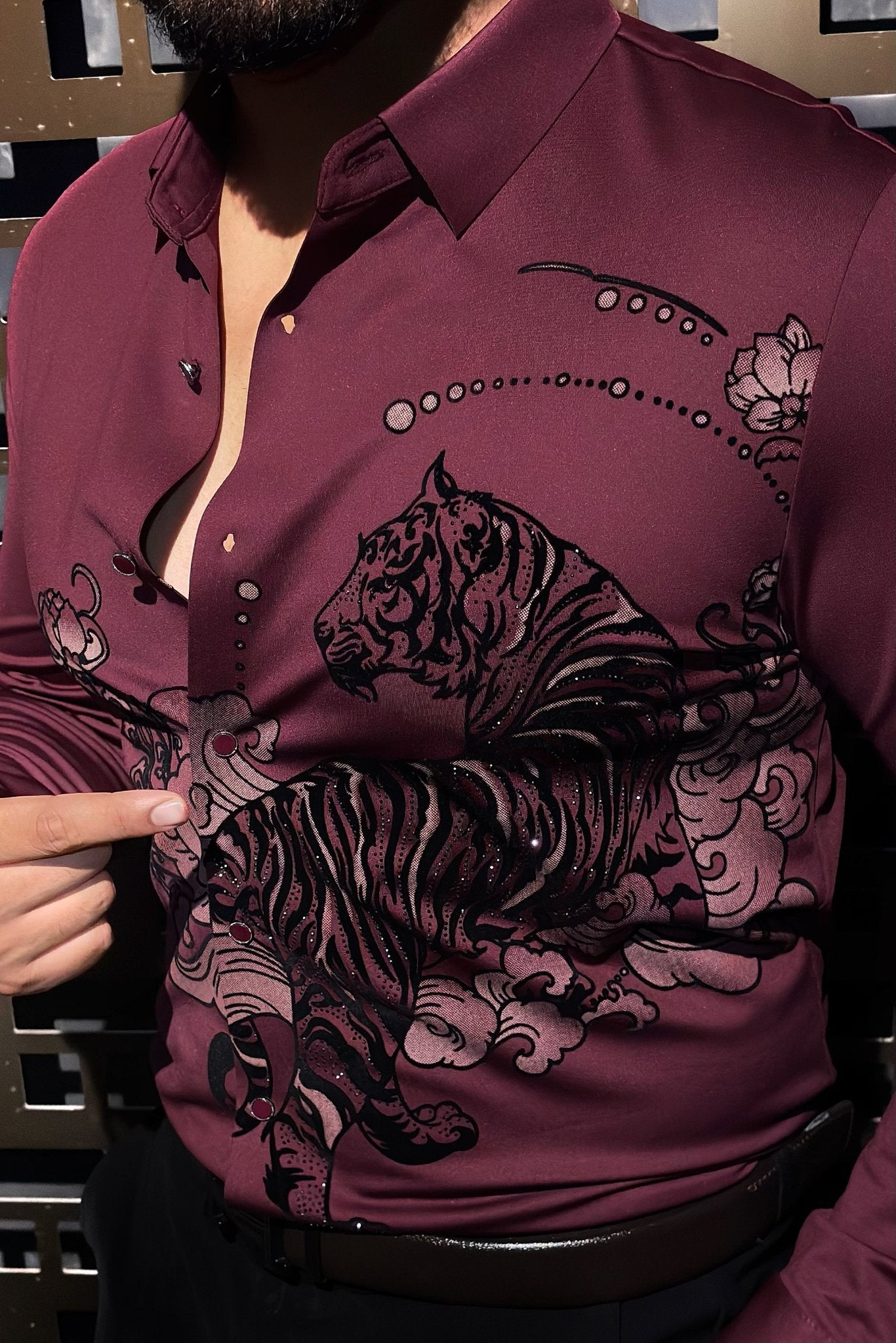 Jaguar Roar Jacquard Shirt - WINE - Under Attack