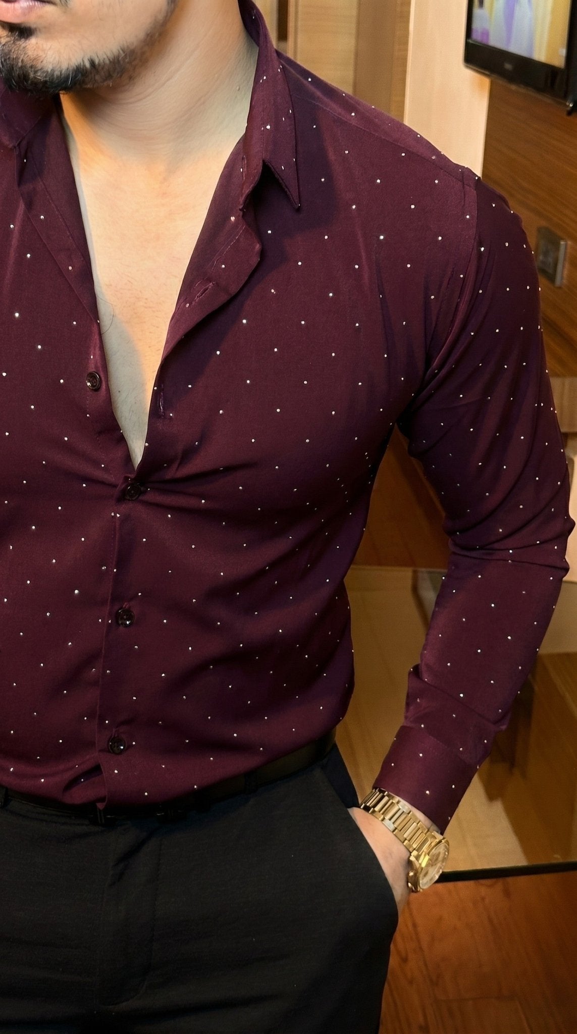 Japanese Luxury All Stud Shirt - wine - Under Attack