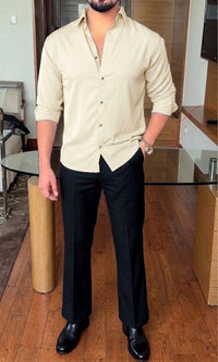 Japanese Shirt and Black Trouser Coord set - BEIGE