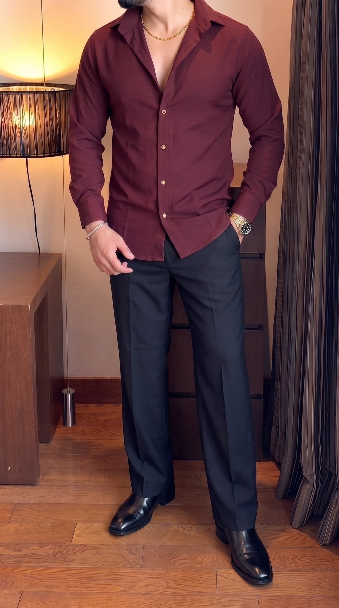 Japanese Shirt and Black Trouser Coord set - Mahroon - Under Attack