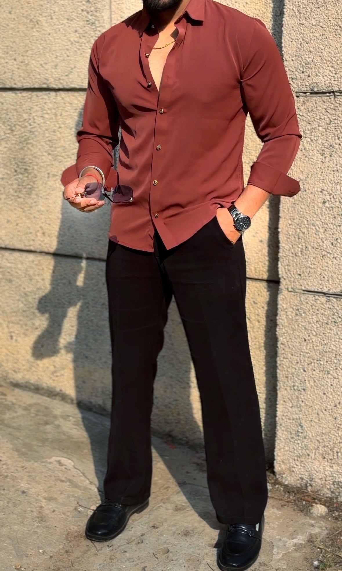 Japanese Shirt and Black Trouser Coord set - Mehroon - Under Attack
