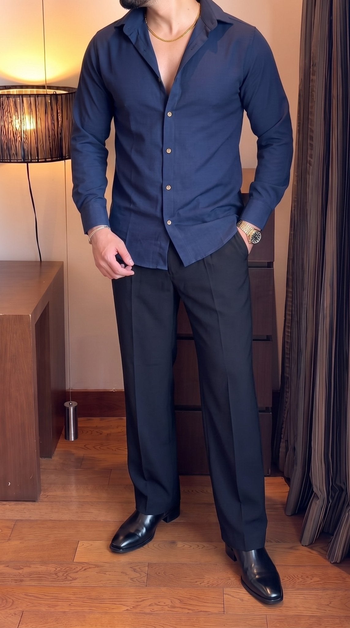 Japanese Shirt and Black Trouser Coord set - Navy - Under Attack