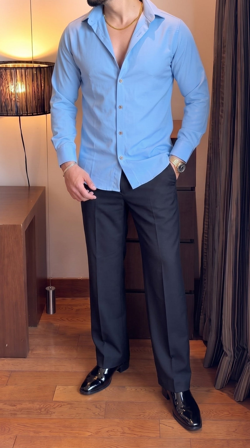 Japanese Shirt and Black Trouser Coord Set - Sky blue - Under Attack