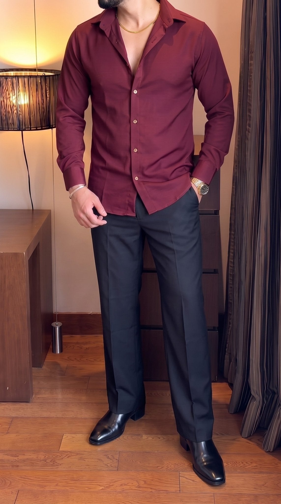 Japanese Shirt and Black Trouser Coord set - Wine - Under Attack