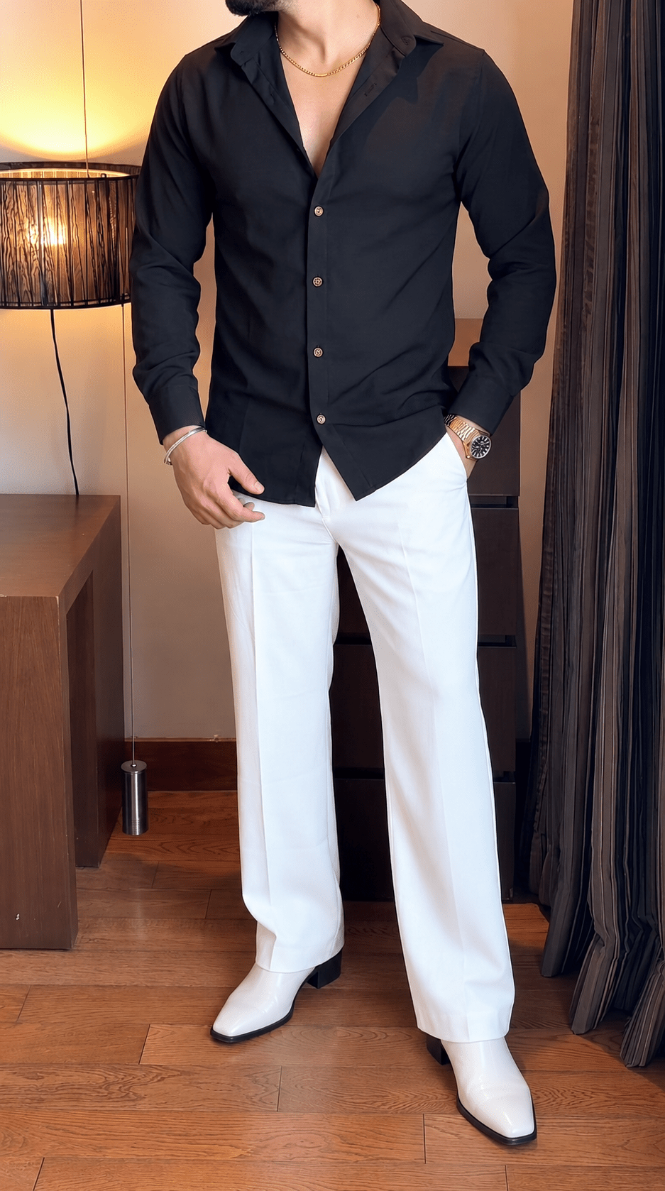 Japanese Shirt and White Trouser Coord set - BLACK - Under Attack