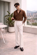 Japanese Shirt and White Trouser Coord set - BROWN - Under Attack