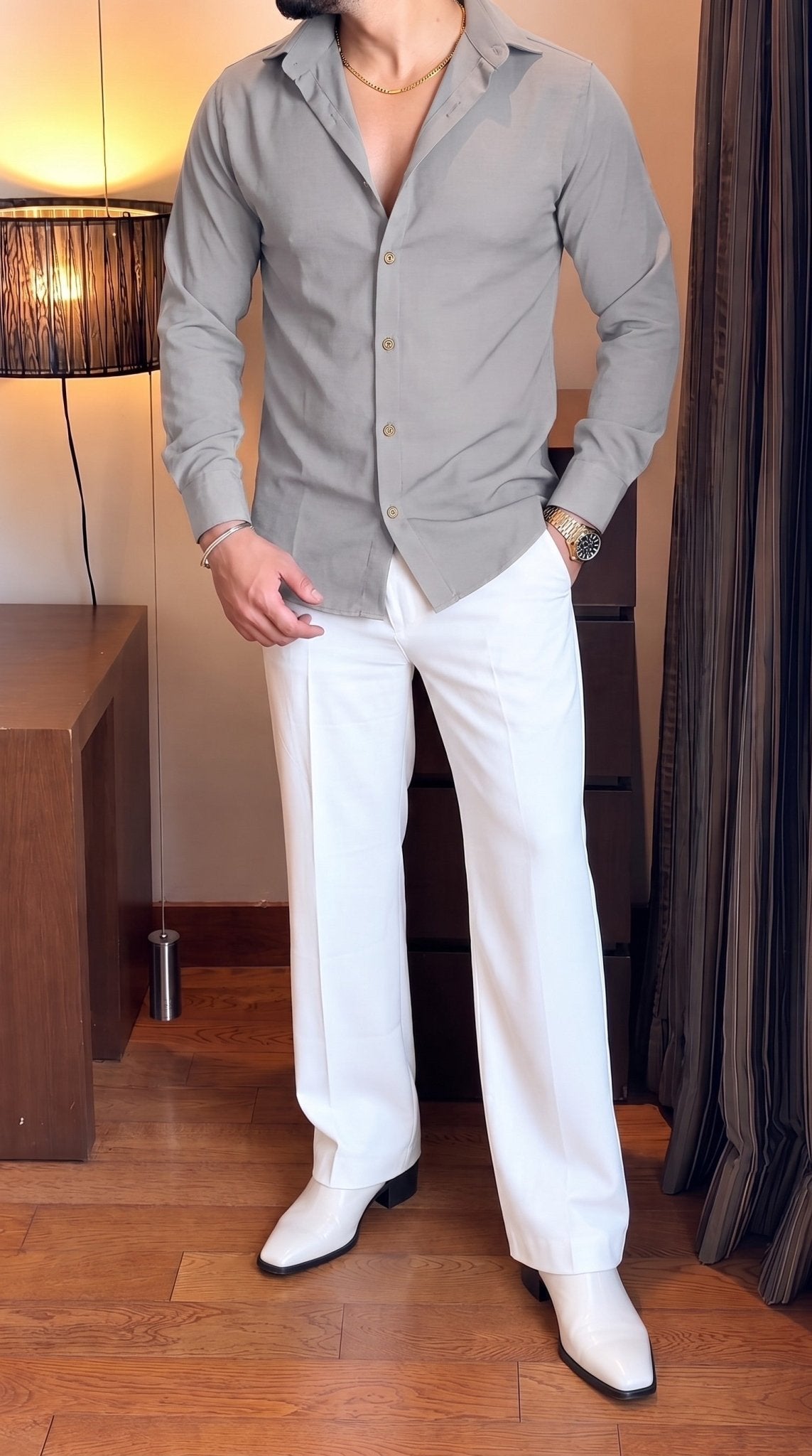 Japanese Shirt and White Trouser Coord set - CEMENT - Under Attack