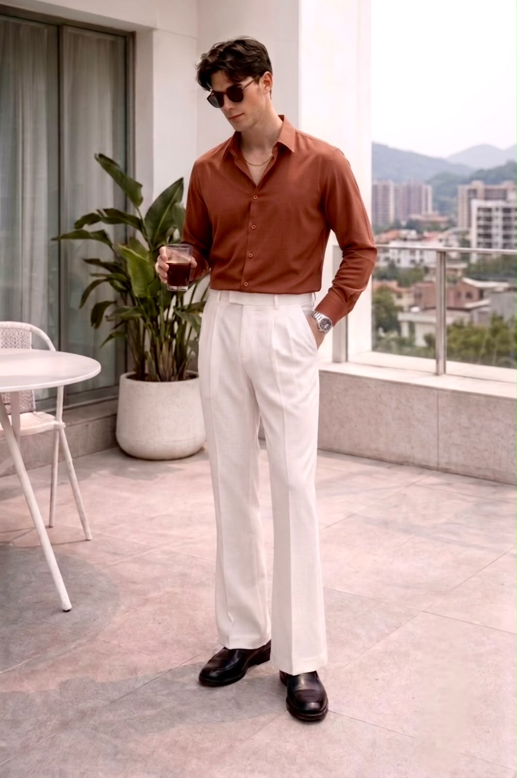 Japanese Shirt and White Trouser Coord set - MAHROON - Under Attack