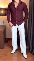Japanese Shirt and White Trouser Coord set - MAHROON - Under Attack