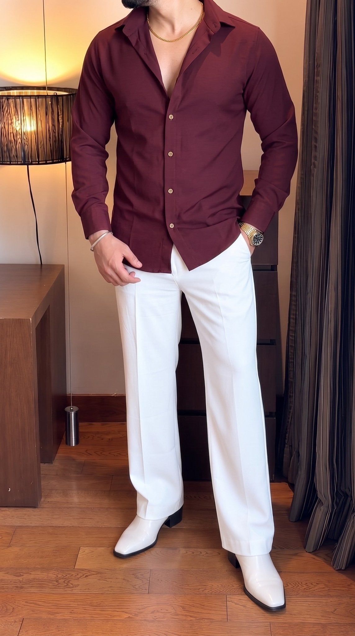 Japanese Shirt and White Trouser Coord set - MAHROON - Under Attack