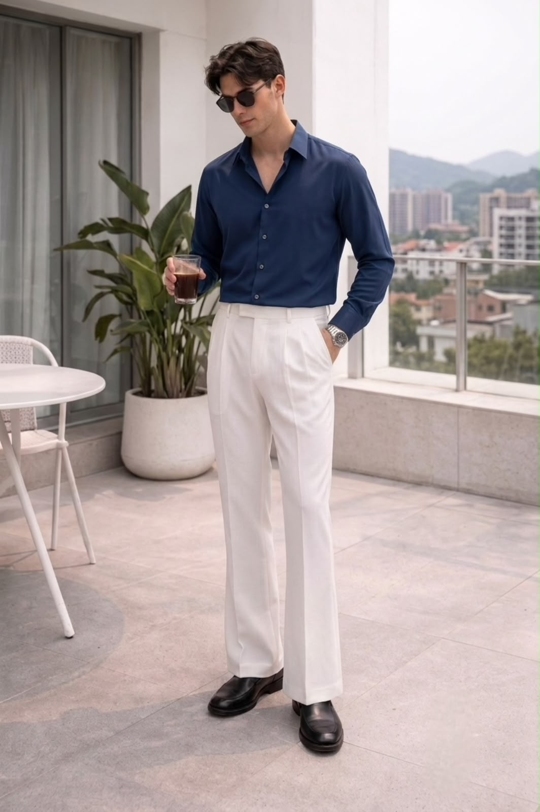 Japanese Shirt and White Trouser Coord set - NAVY - Under Attack
