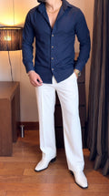 Japanese Shirt and White Trouser Coord set - NAVY - Under Attack