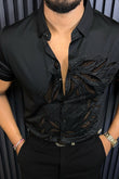 Knight Jacquard Half Sleeves Shirt - BLACK - Under Attack