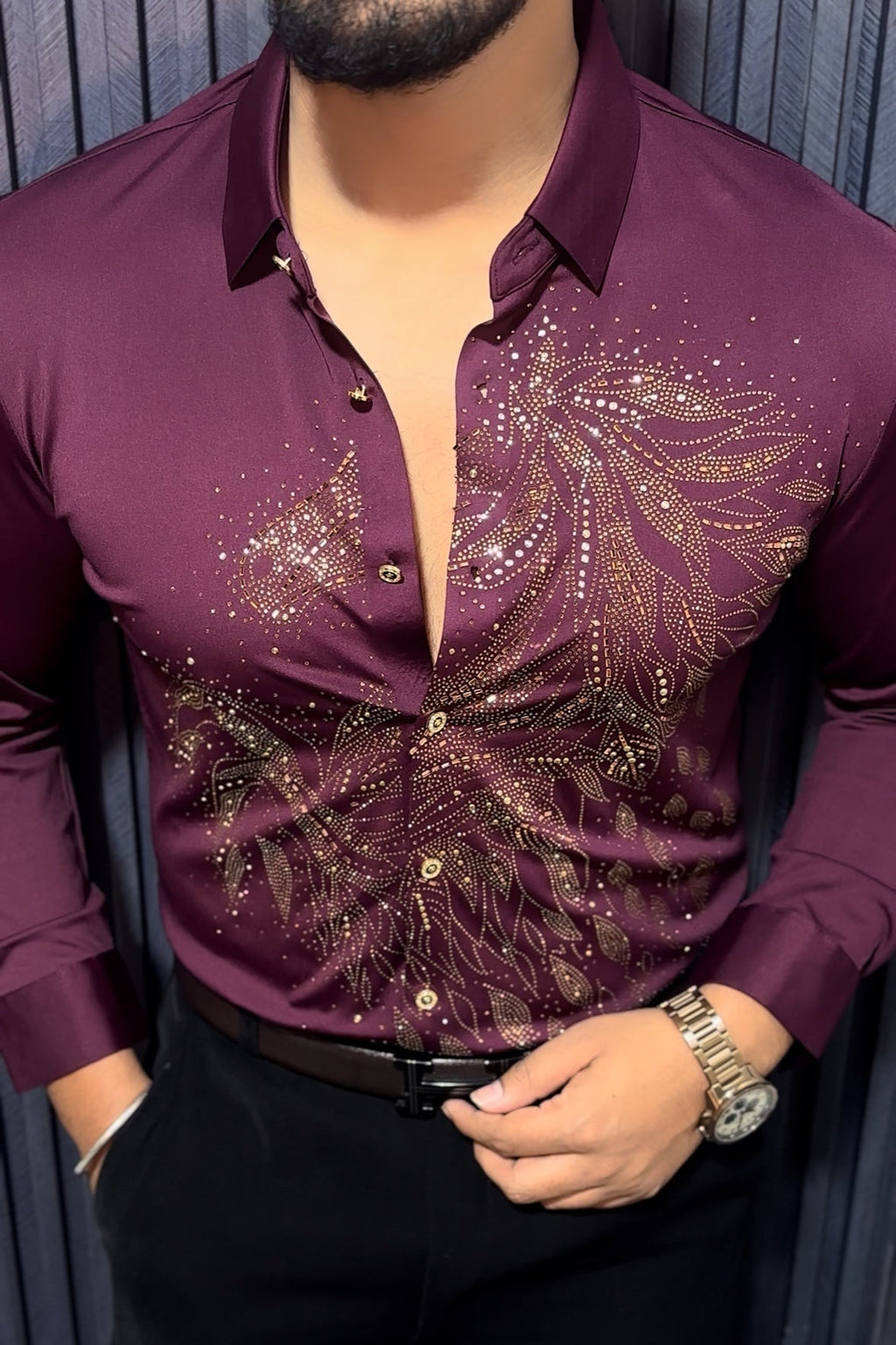 Knight Rider Jacquard Shirt - WINE - Under Attack