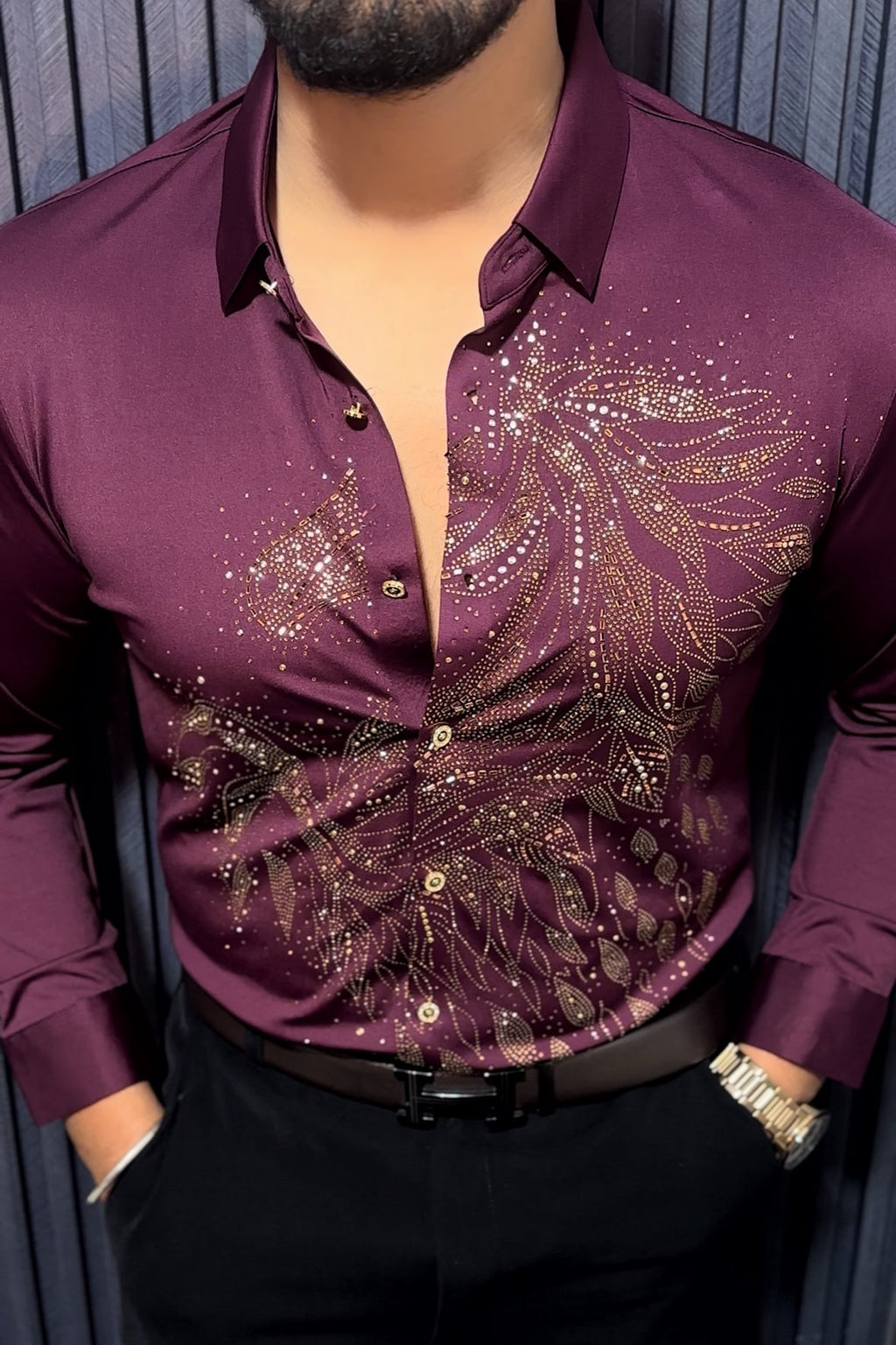 Knight Rider Jacquard Shirt - WINE - Under Attack