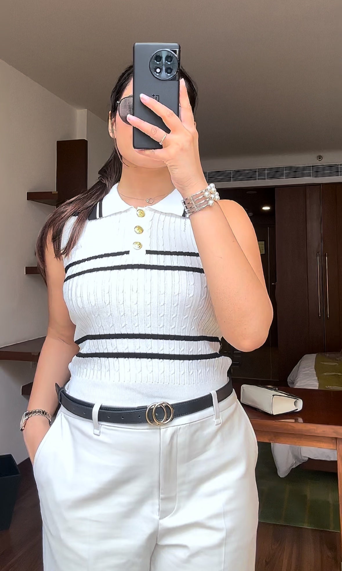 Knit Stripes Polo Top - White - Under Attack