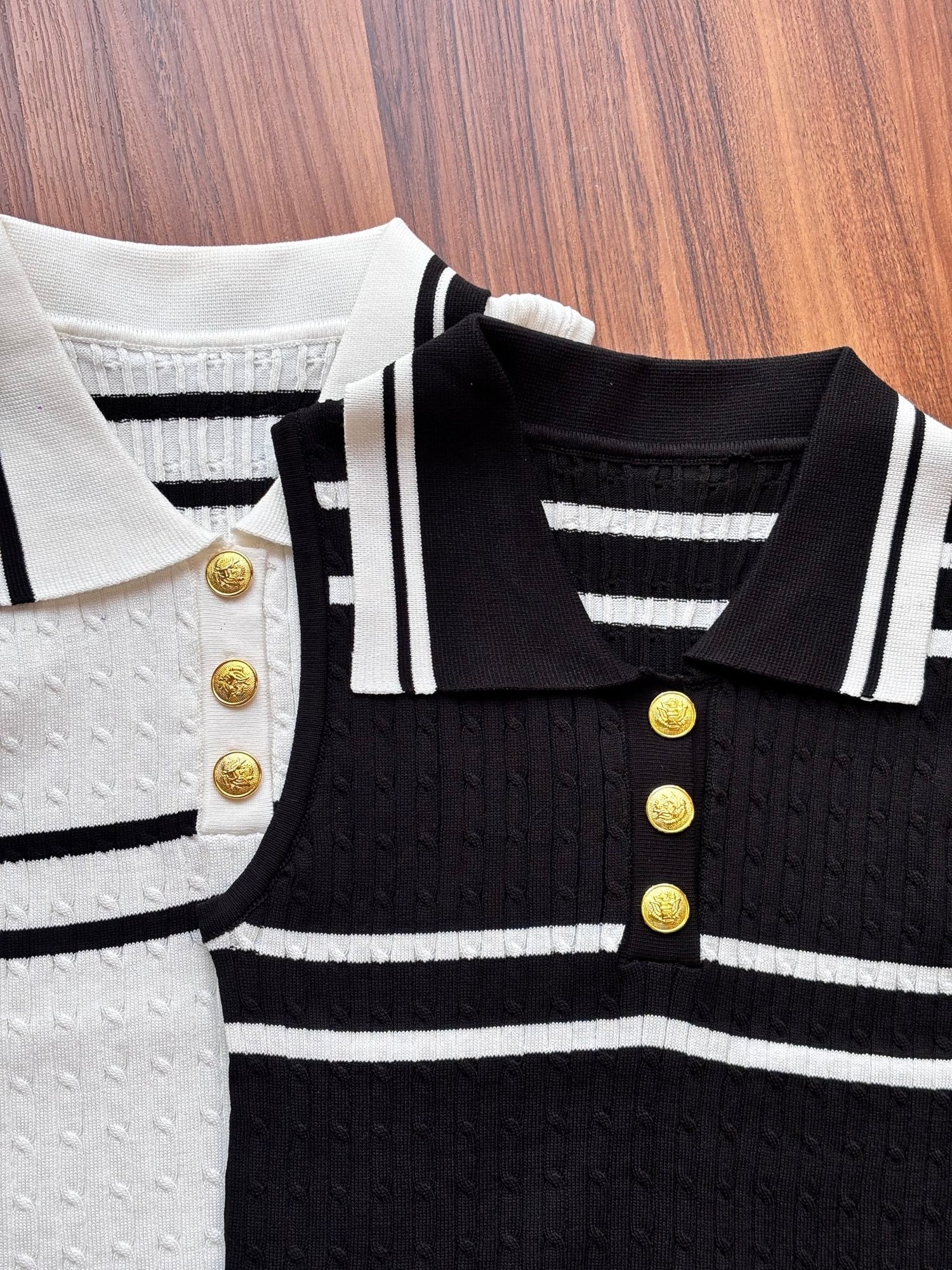 Knit Stripes Polo Top - White - Under Attack